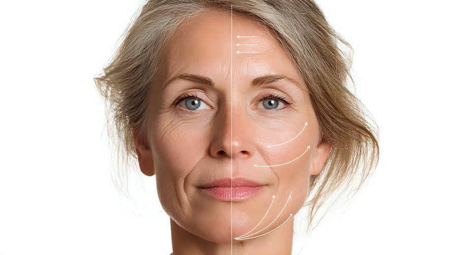 mature women with pre-surgery marks on face